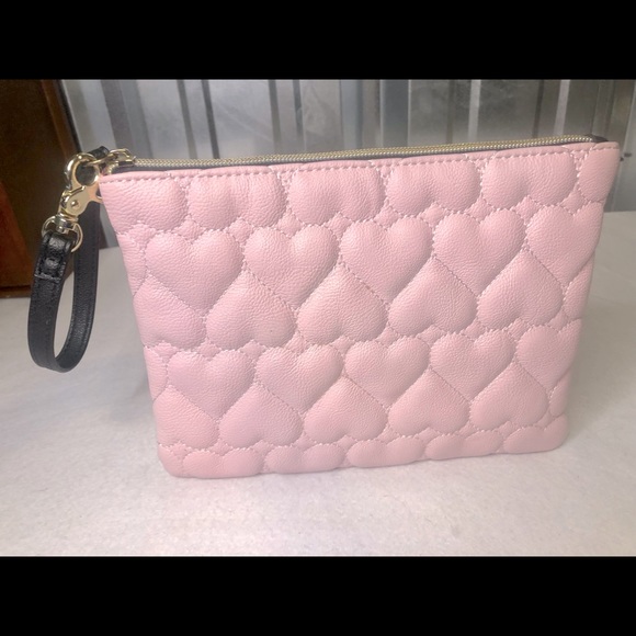 Betsey Johnson Handbags - Betsey Johnston Heart Light Pink Zipper Pouch Wristlet Coin Purse Purple Inside